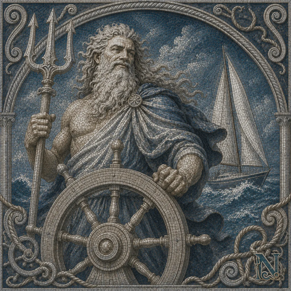 Neptus przy kole sterowym