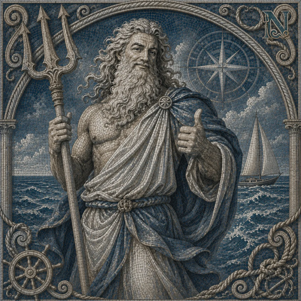 Neptus z uniesionym kciukiem