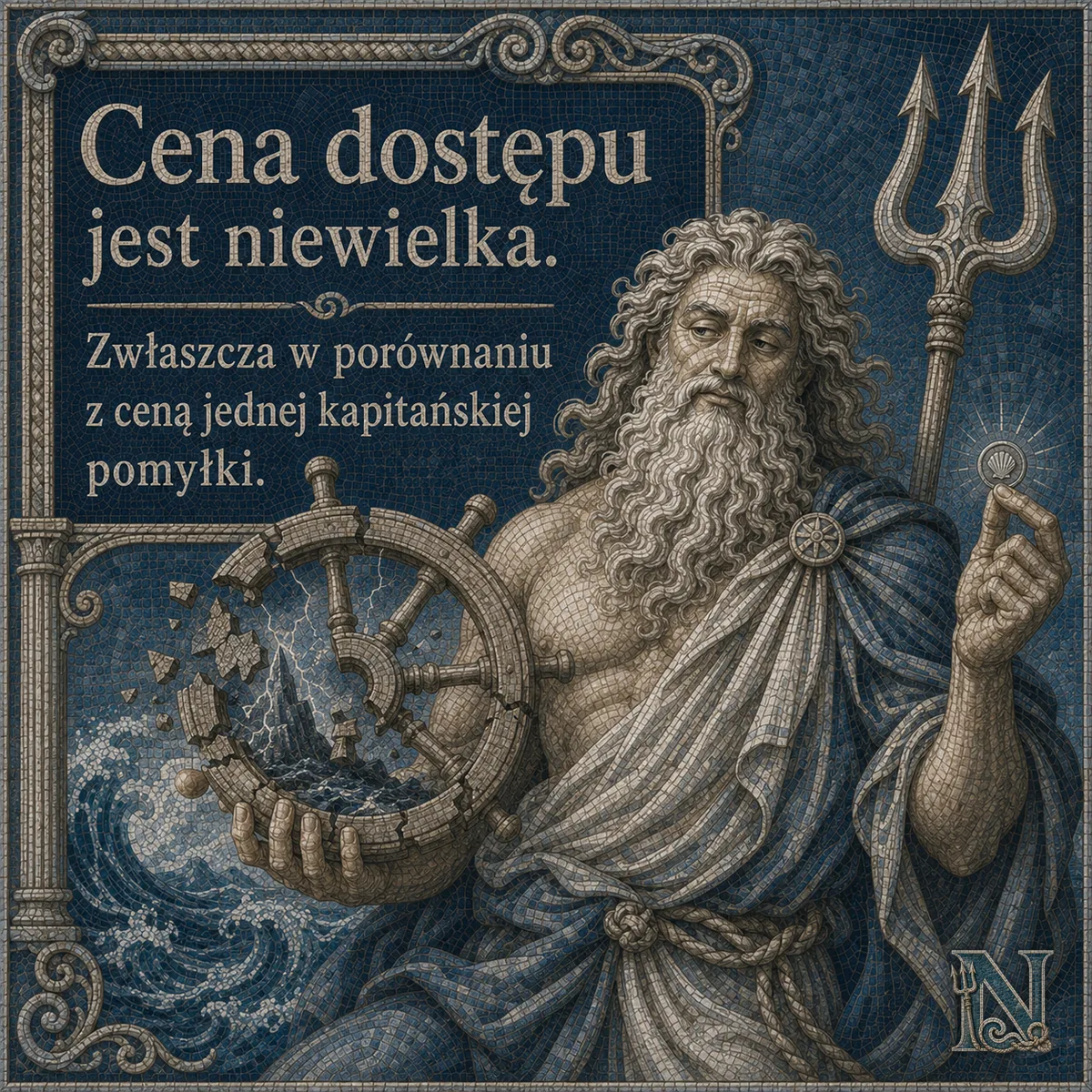 Neptus z tabliczką o cenie jednej kapitańskiej pomyłki